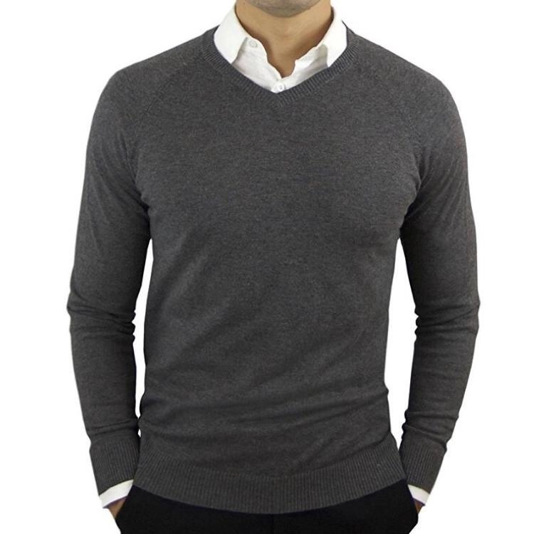 oem bulk knitted custom plain pullover cotton jumper v neck slim fit thin blank men sweater hot sale products
