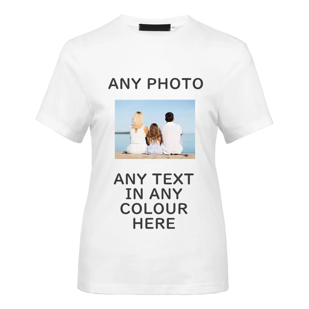 Custom Personalised Short Sleeve Premium Cotton T-Shirt Any Photo and Any Text
