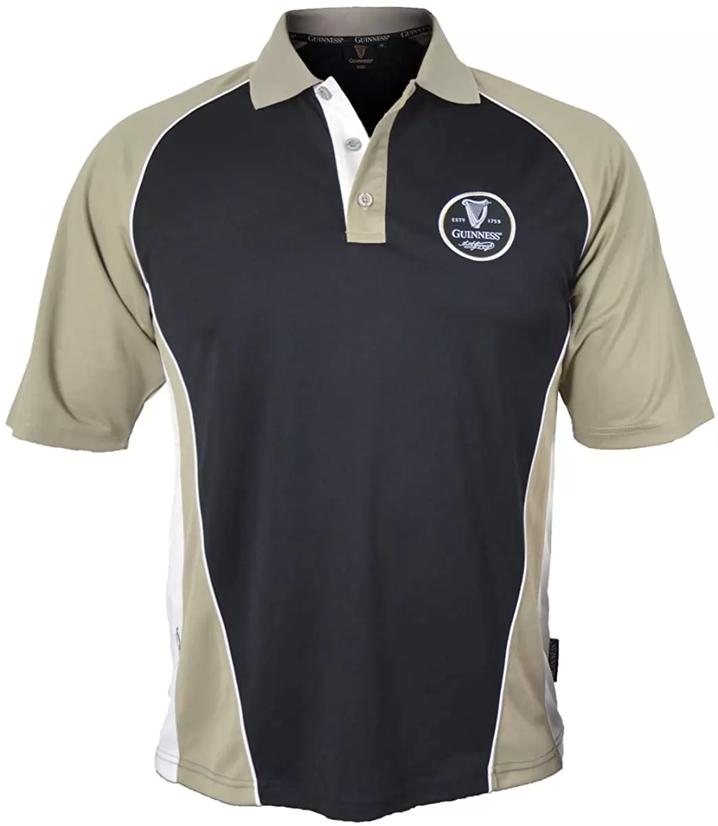 Guinness Brown Paneled Performance Golf Shirt With Official Guinness Harp Embroidery Logo