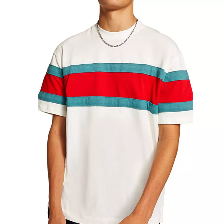 Mens Premium Tshirts Color Block Stripes Customized Logo Screen Printing Mens T Shirts Bangladesh