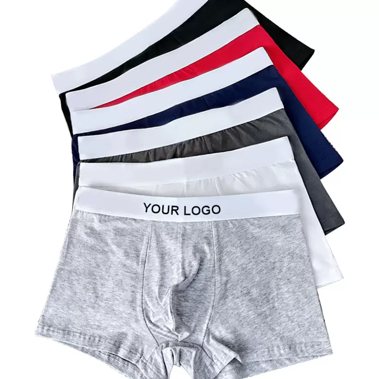 Boxer Shorts Custom Logo Brands Underwear Oem Serive Breathable Solid Boxer Briefs For Men Cotton Classic Spandex