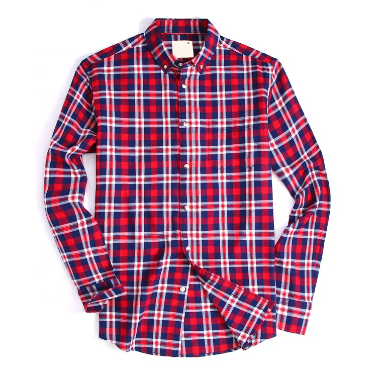 Flannel Plaid Double Pockets Soft 100% Cotton Shirt For Men Blue Flannel Shirt