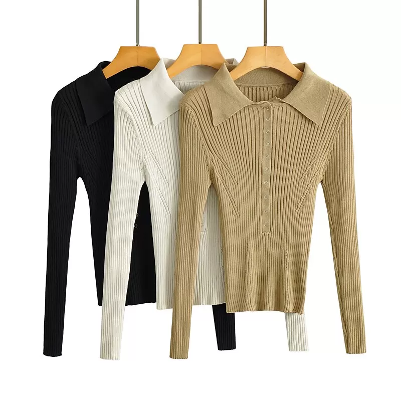 Bangladesh Manufacturer Solid Color Thread Knit Slim Sweater Retro Polo Collar Long Sleeve Wholesale Supplier Factory